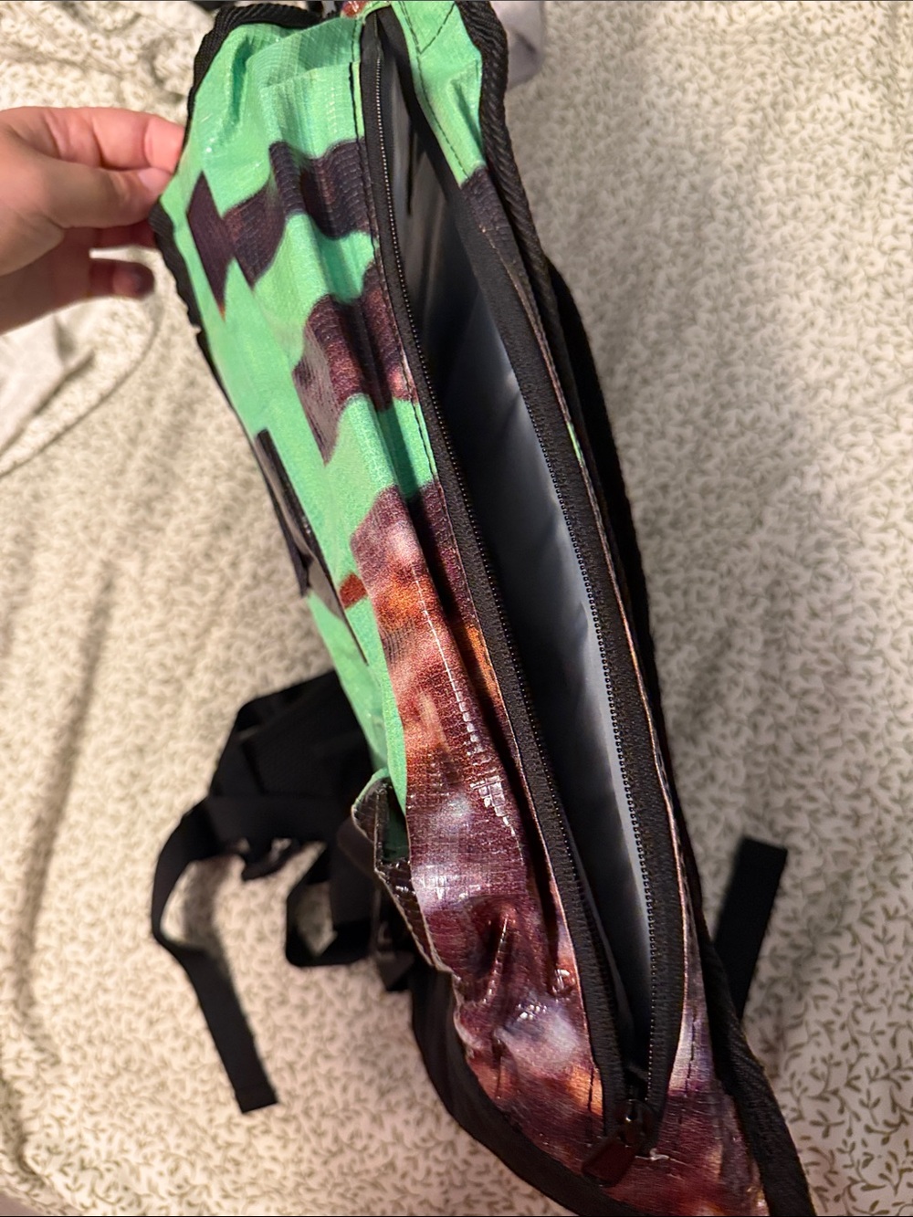Rareform Backpack - Green Patterned Flap-Top - Picture 4 of 6